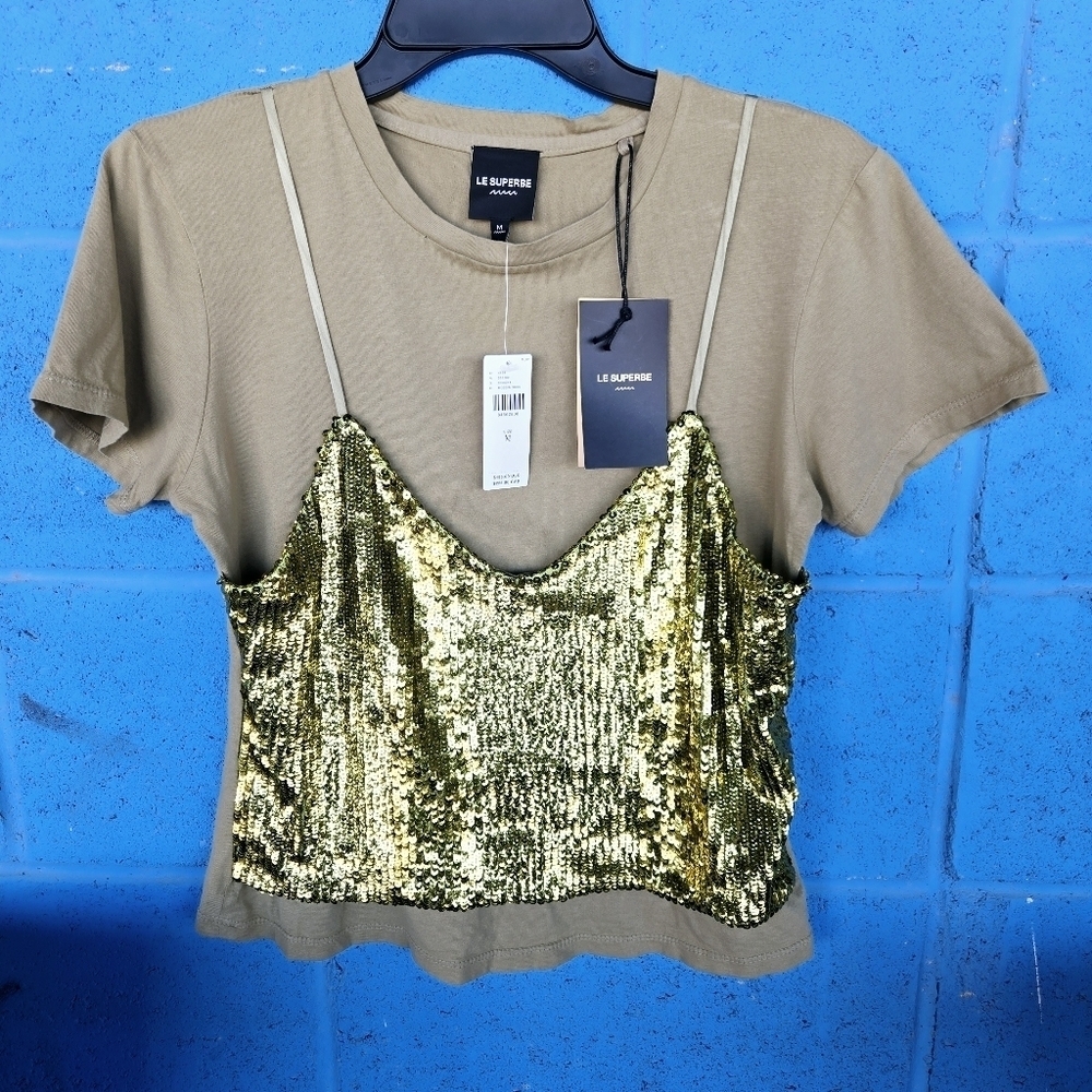 NWT Le Superbe by Anthropologie BirdieSequin Tee Sz M - Picture 9 of 9